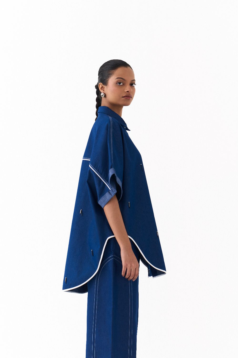 EMB. U-HEM SHIRT CO ORD
(SET OF 2)-DENIM BLUE