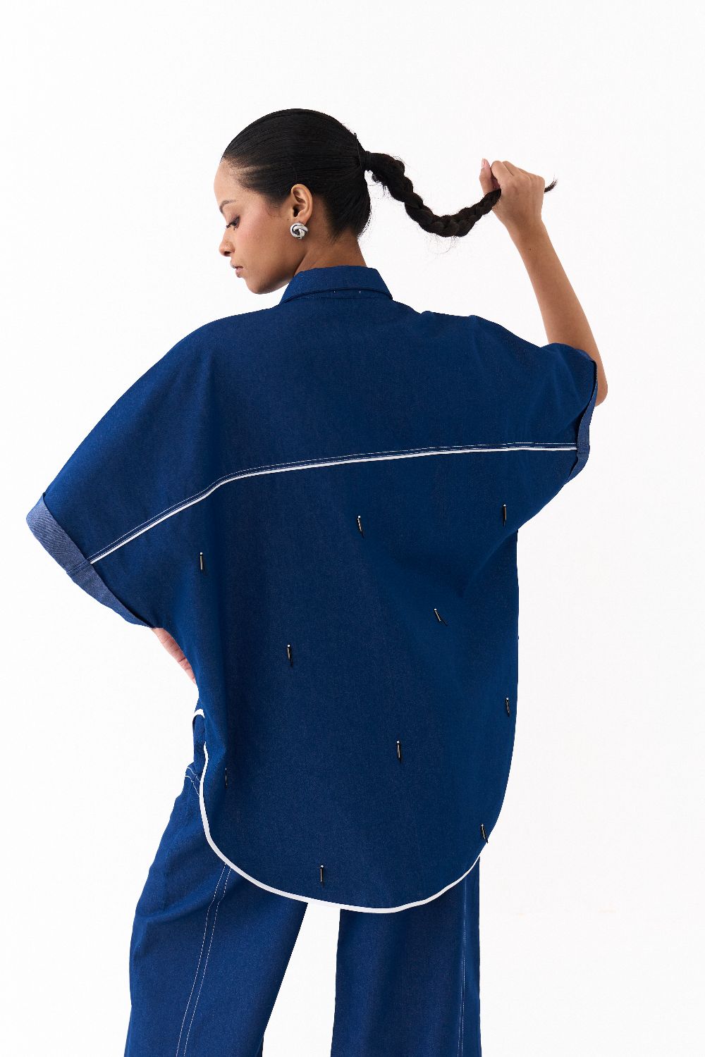 EMB. U-HEM SHIRT CO ORD
(SET OF 2)-DENIM BLUE