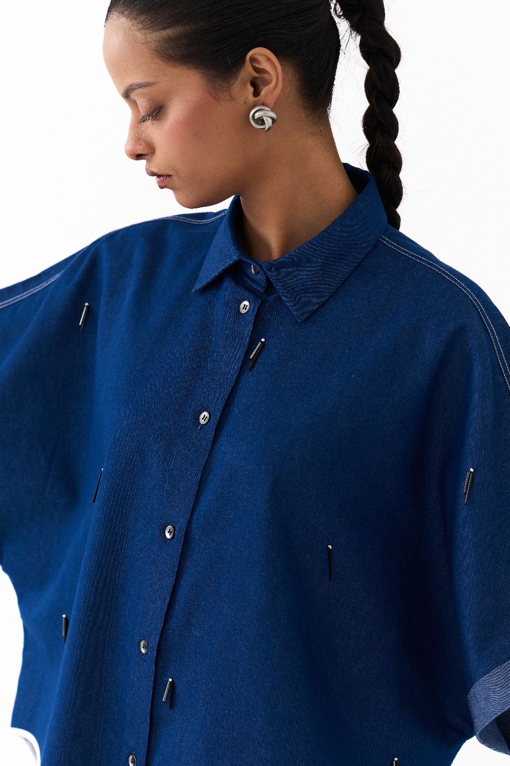 EMB. U-HEM SHIRT CO ORD
(SET OF 2)-DENIM BLUE