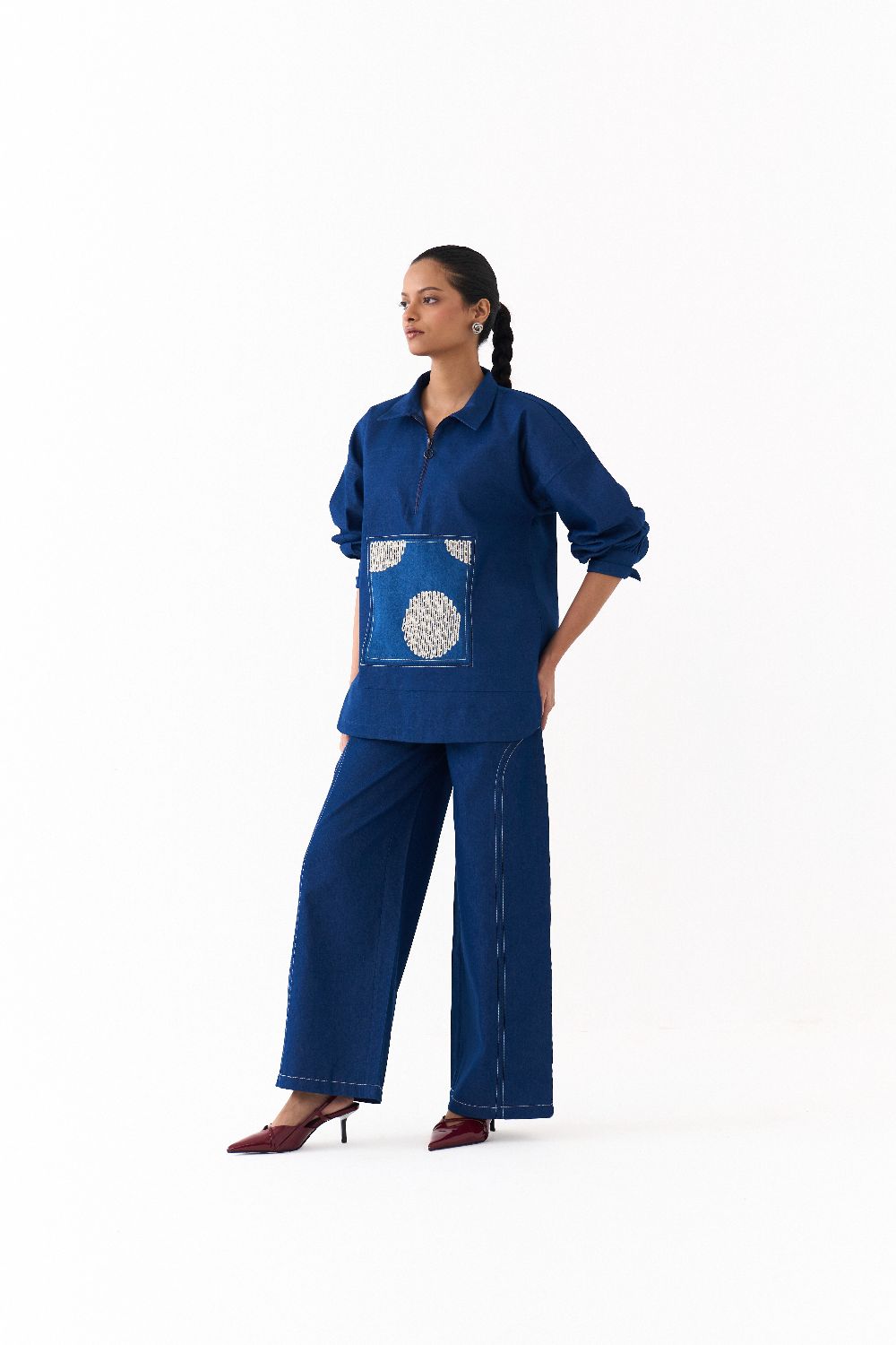 PATCH U HEM TOP-DENIM BLUE