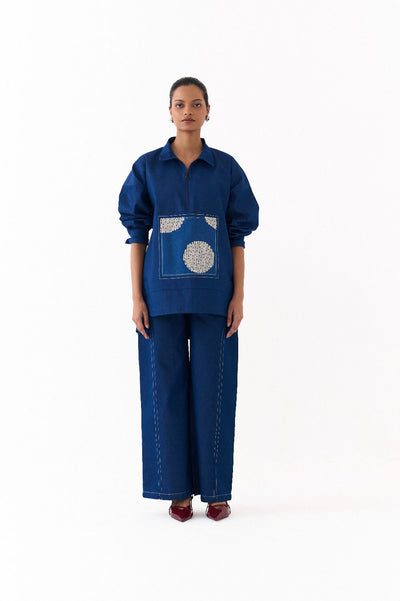 PATCH U HEM TOP-DENIM BLUE