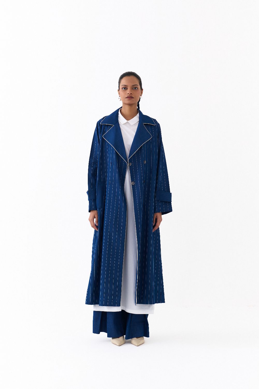 DOUBLE BREASTED TRENCH OVERLAY-DENIM BLUE