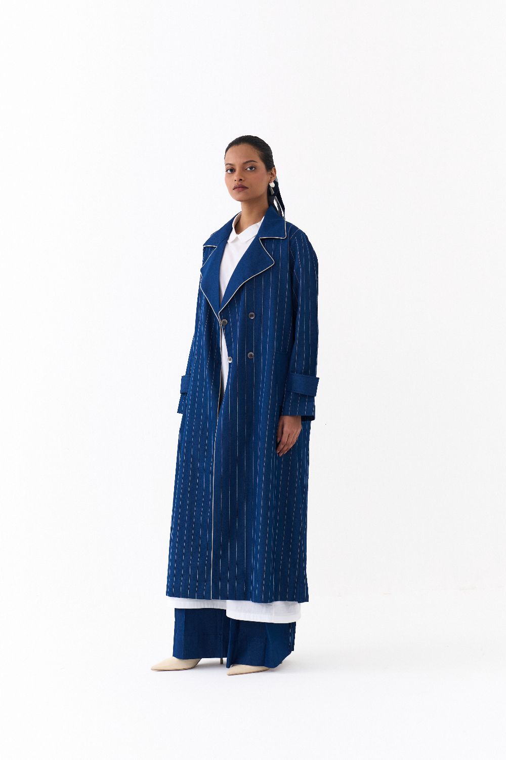 DOUBLE BREASTED TRENCH OVERLAY-DENIM BLUE