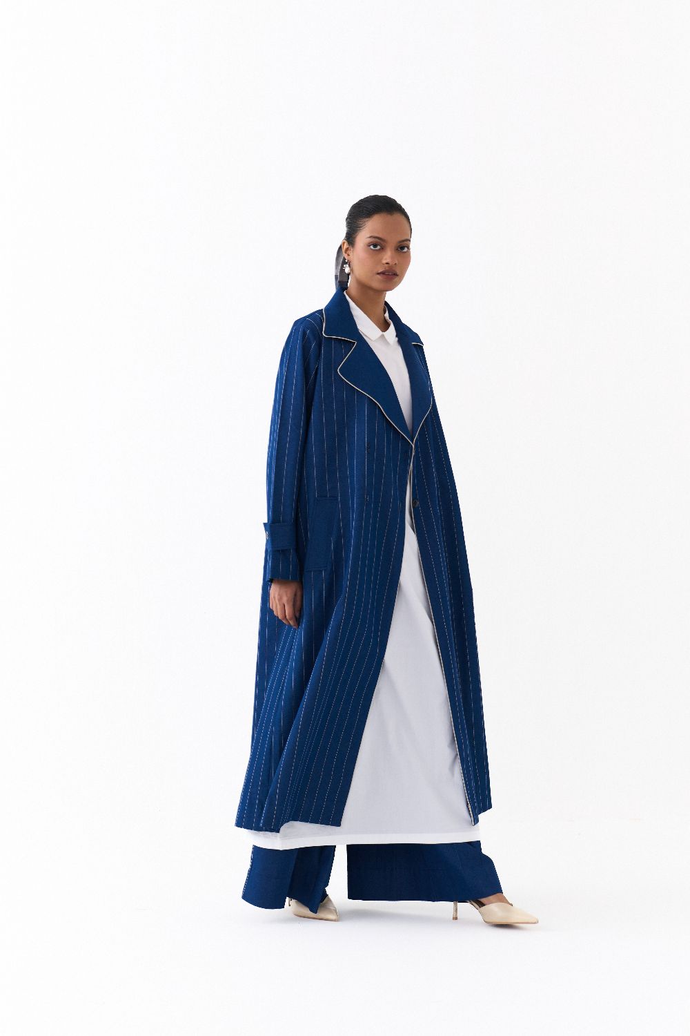 DOUBLE BREASTED TRENCH OVERLAY-DENIM BLUE