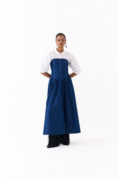 CORSET DRESS CO ORD
(SET OF 2)-DENIM BLUE & WHITE