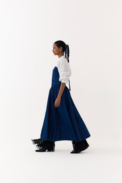 CORSET DRESS CO ORD
(SET OF 2)-DENIM BLUE & WHITE