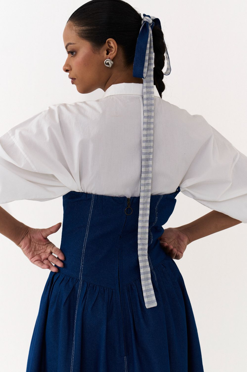 CORSET DRESS CO ORD
(SET OF 2)-DENIM BLUE & WHITE