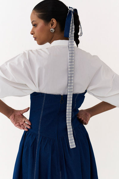 CORSET DRESS CO ORD
(SET OF 2)-DENIM BLUE & WHITE
