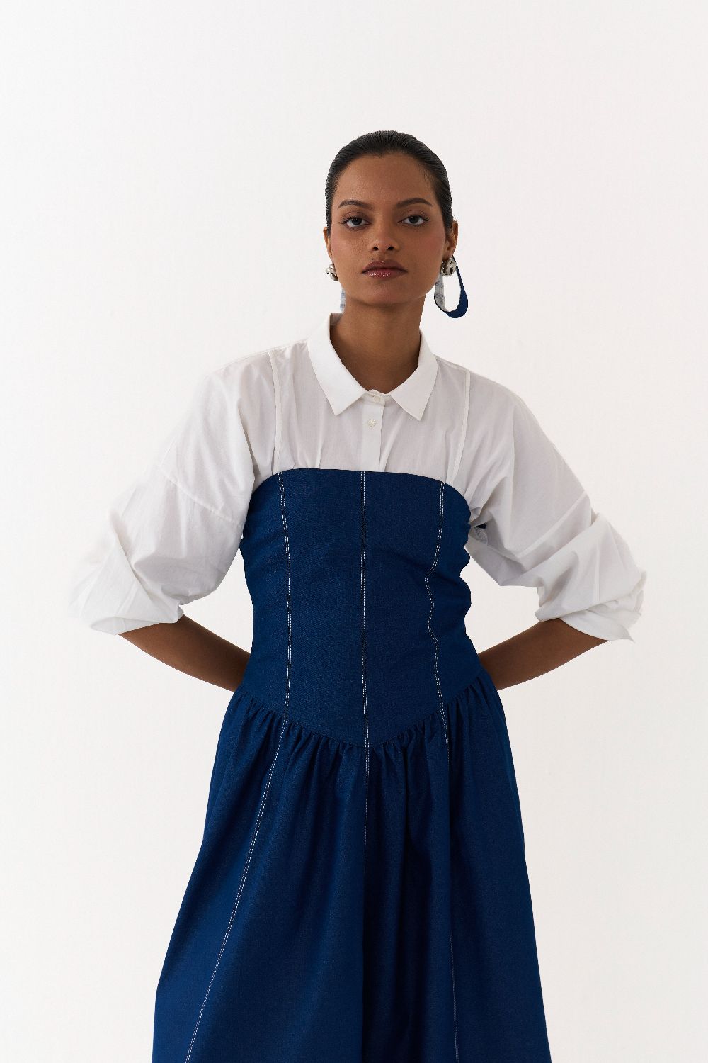 CORSET DRESS CO ORD
(SET OF 2)-DENIM BLUE & WHITE