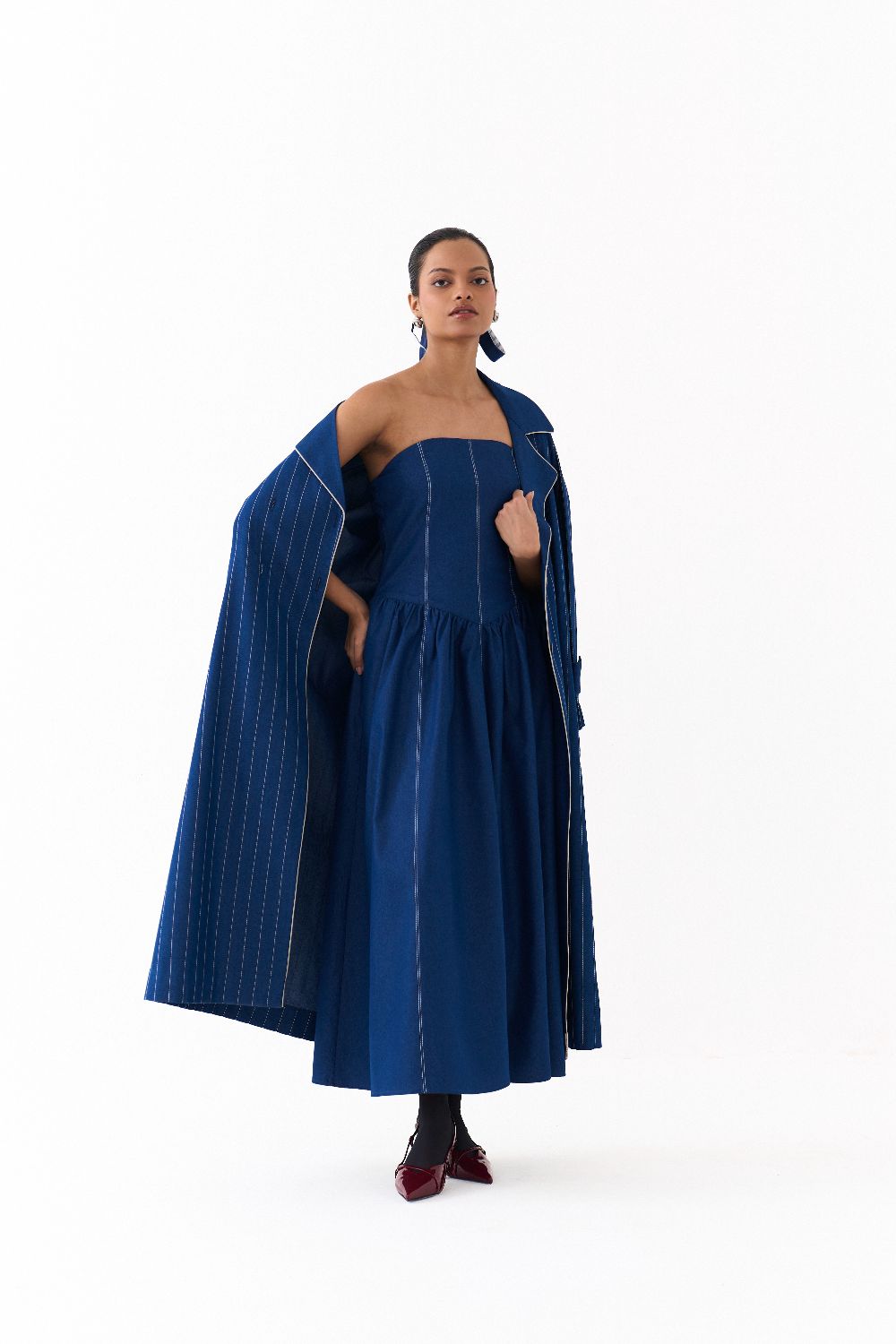 CORSET DRESS CO ORD
(SET OF 2)-DENIM BLUE