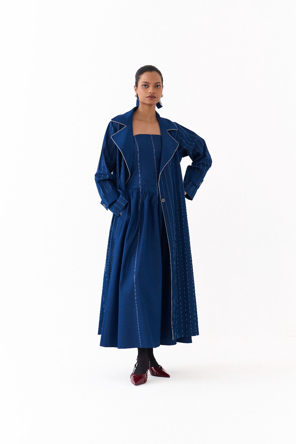 CORSET DRESS CO ORD
(SET OF 2)-DENIM BLUE