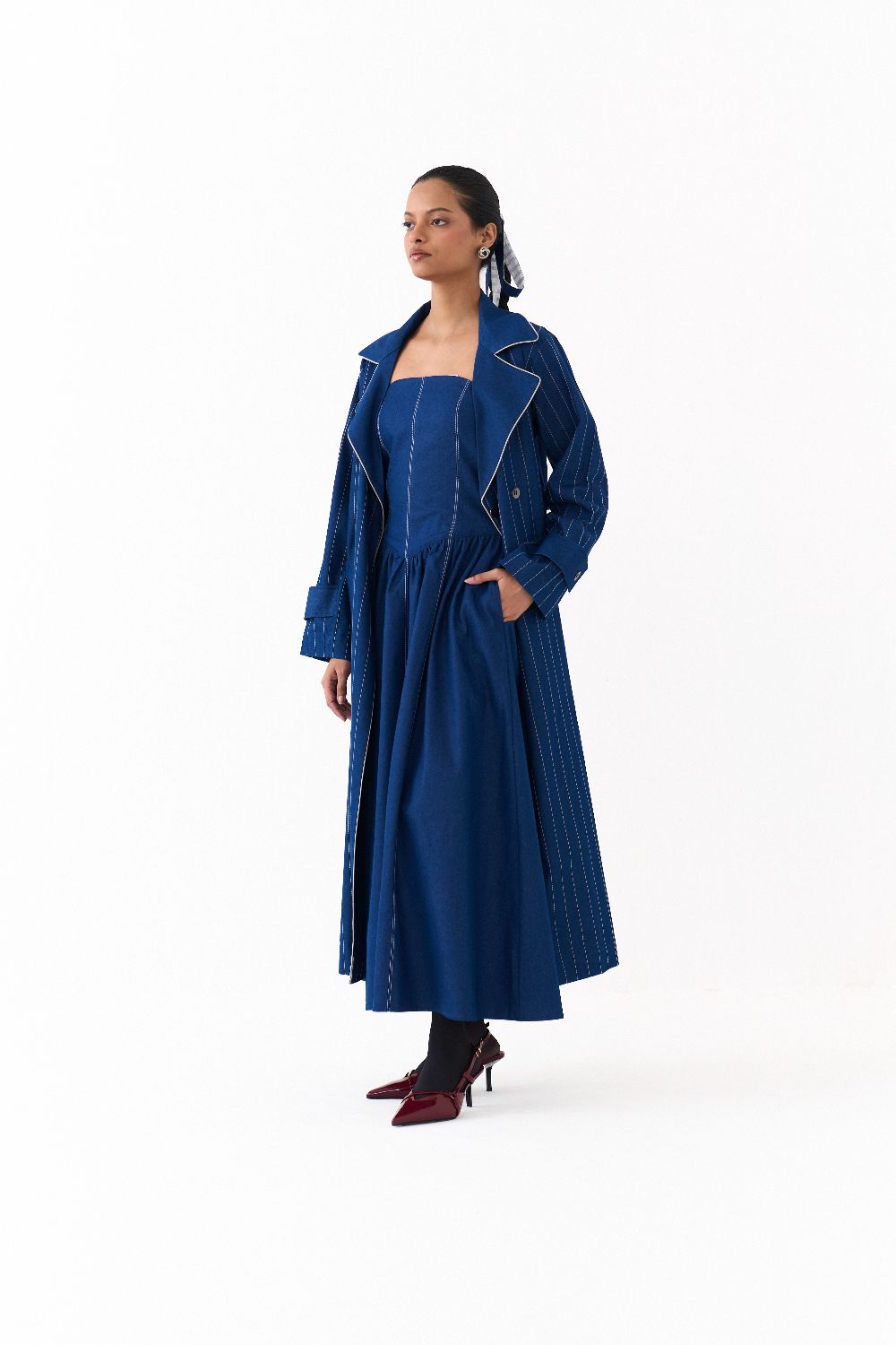 CORSET DRESS CO ORD
(SET OF 2)-DENIM BLUE