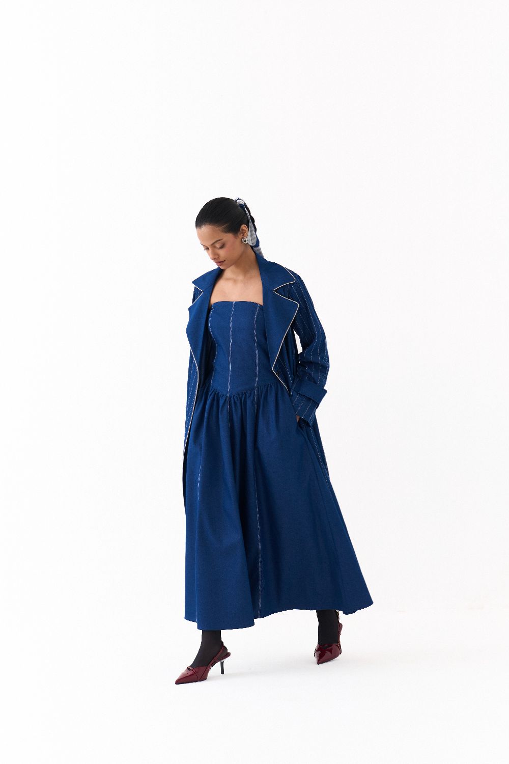 CORSET DRESS CO ORD
(SET OF 2)-DENIM BLUE