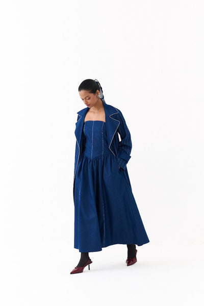 CORSET DRESS CO ORD
(SET OF 2)-DENIM BLUE