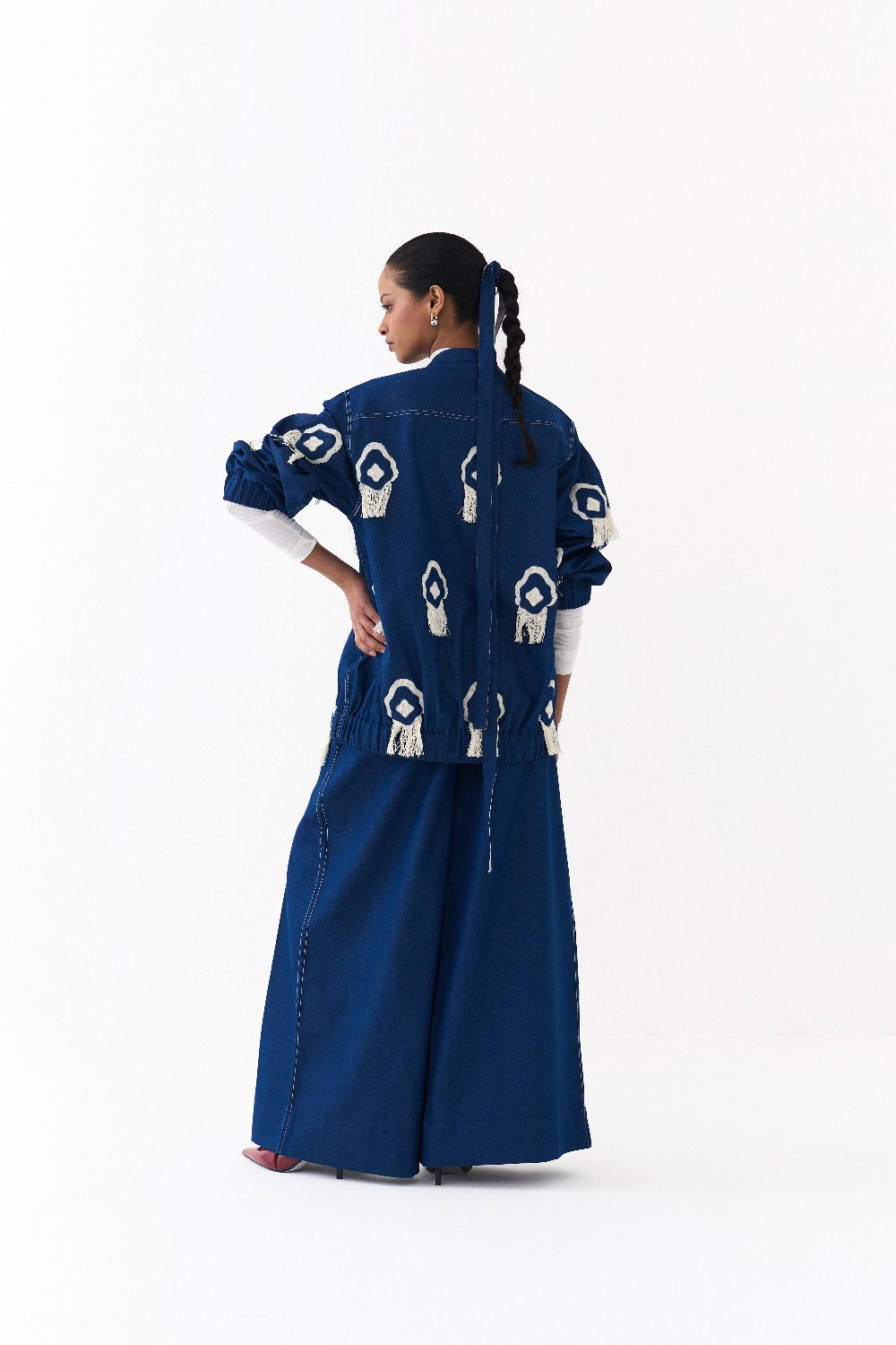 FRINGE BOMBER CO ORD (SET OF 2)-DENIM BLUE