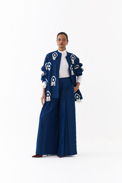 FRINGE BOMBER CO ORD (SET OF 2)-DENIM BLUE