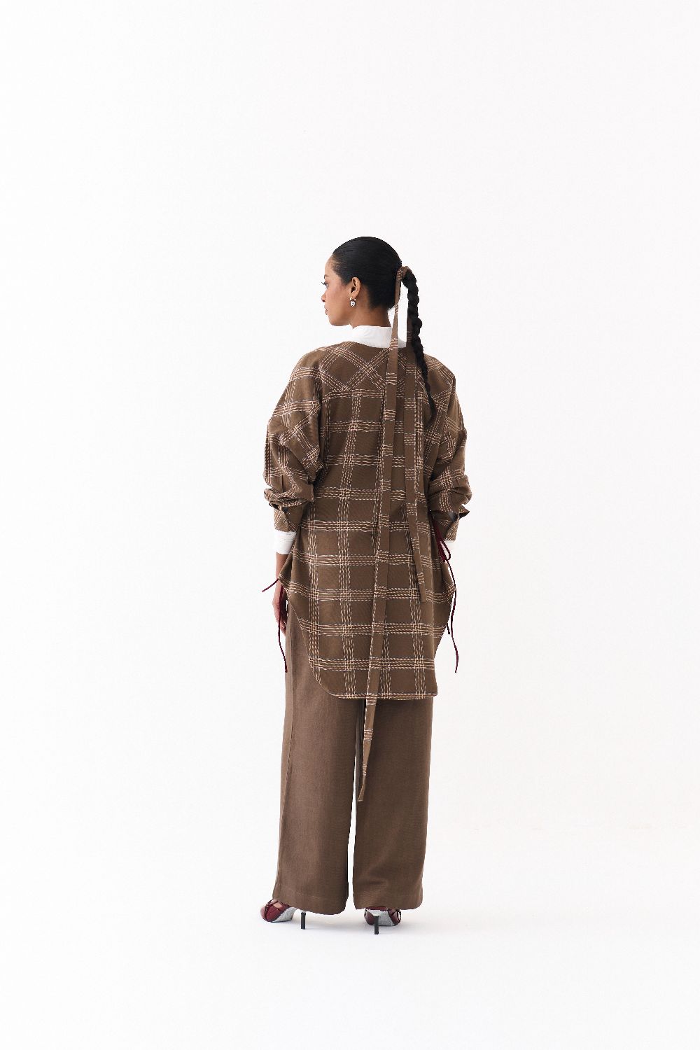 SIDE DRAWSTRING SHIRT -CEDAR CHECK