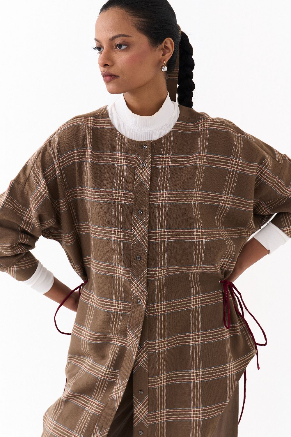 SIDE DRAWSTRING SHIRT -CEDAR CHECK