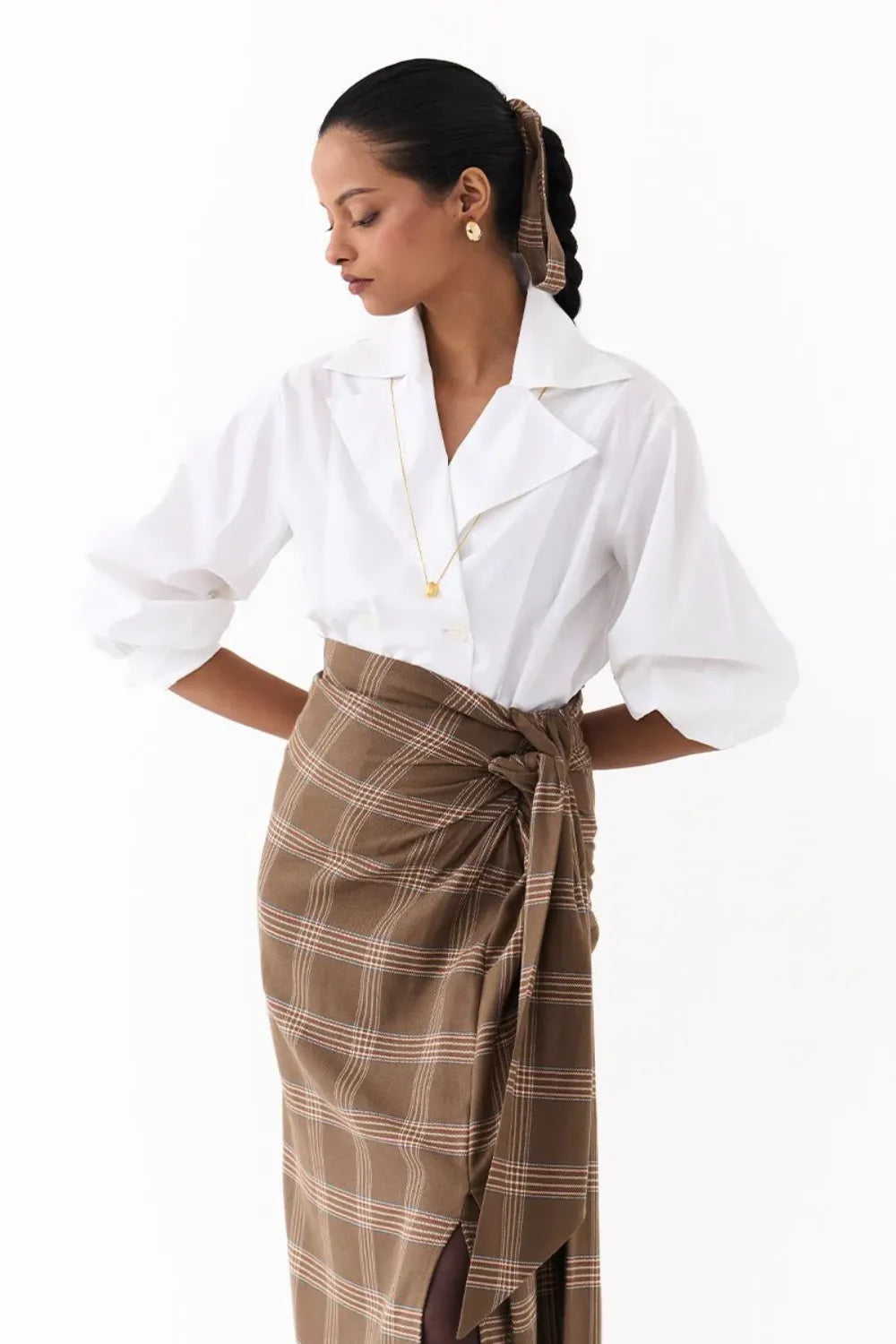 TWIST SKIRT CO ORD (SET OF 2)-CEDAR & WHITE