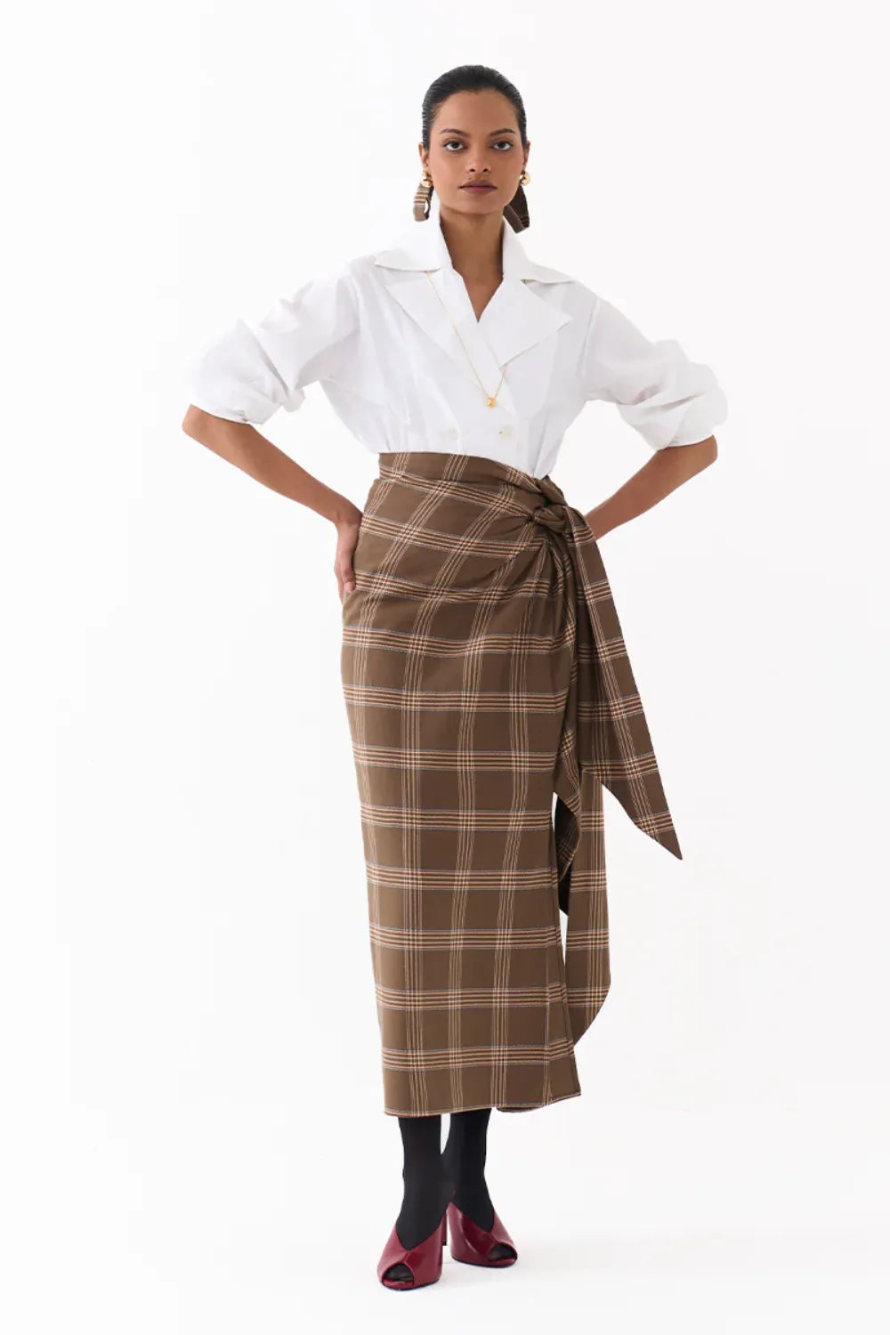 TWIST SKIRT CO ORD (SET OF 2)-CEDAR & WHITE