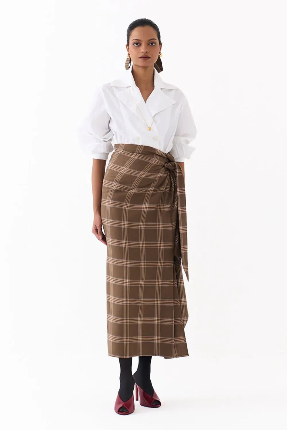 TWIST SKIRT CO ORD (SET OF 2)-CEDAR & WHITE