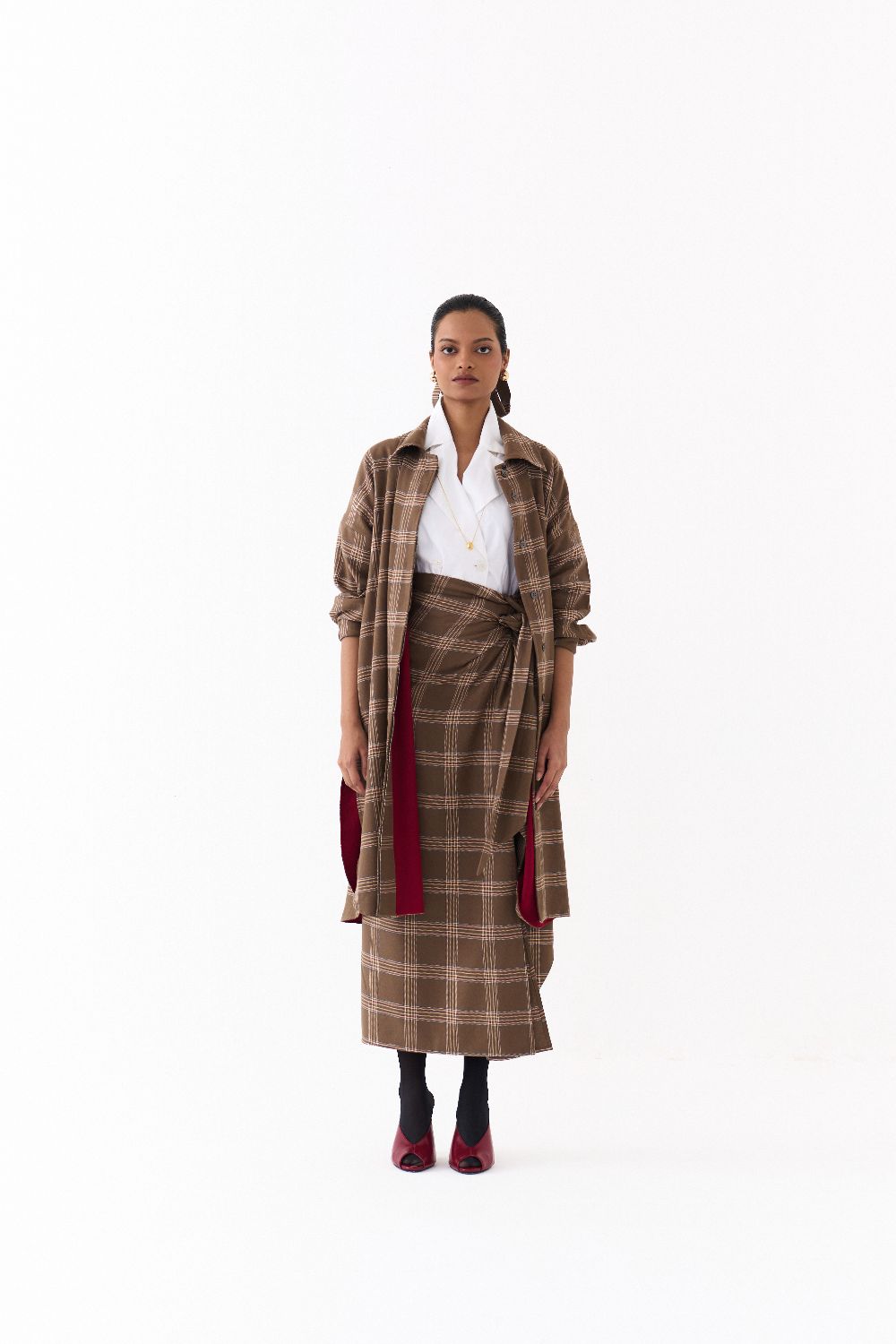 U-HEM JACKET-CEDAR CHECK + MADDER RED