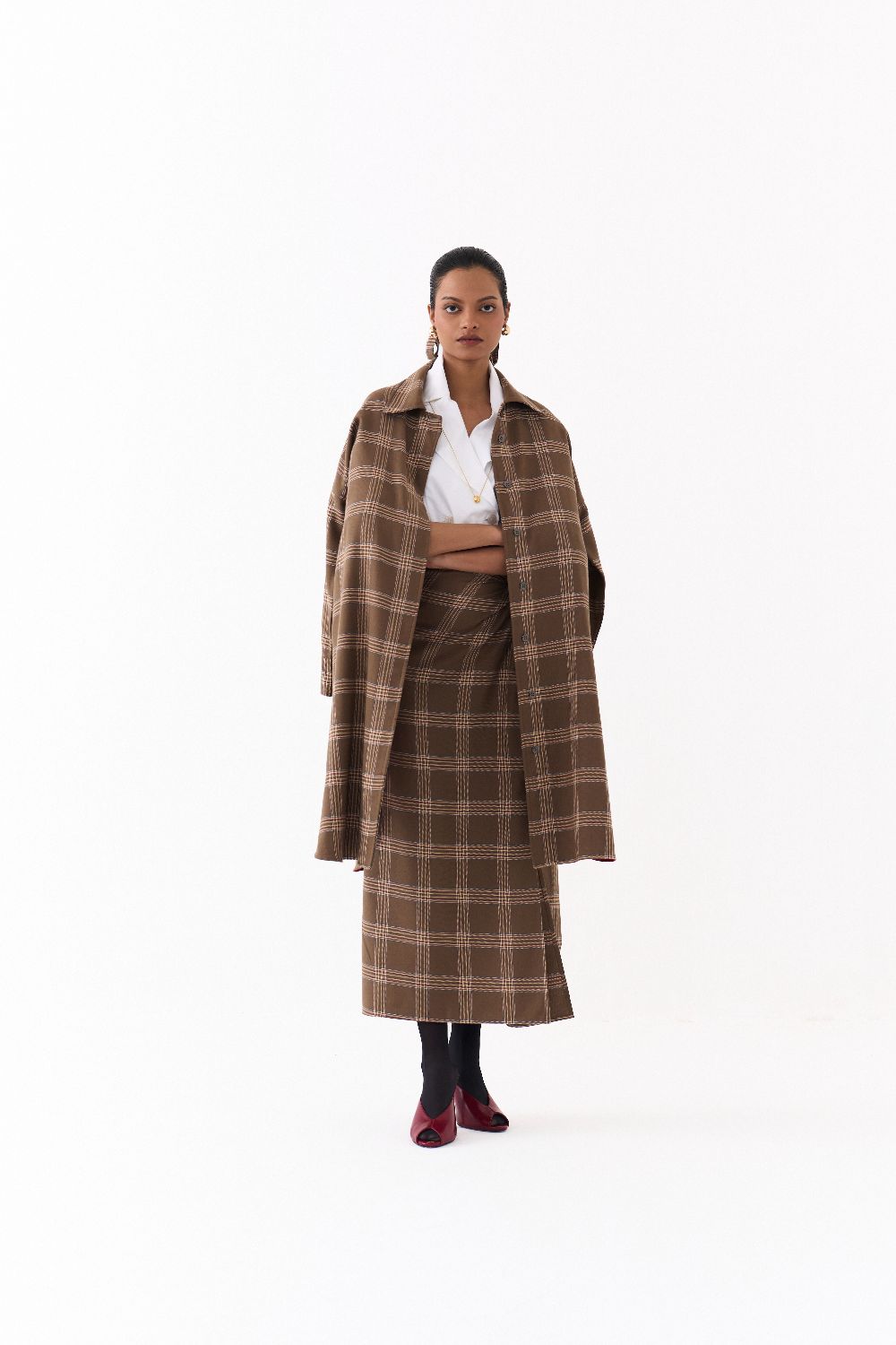 U-HEM JACKET-CEDAR CHECK + MADDER RED