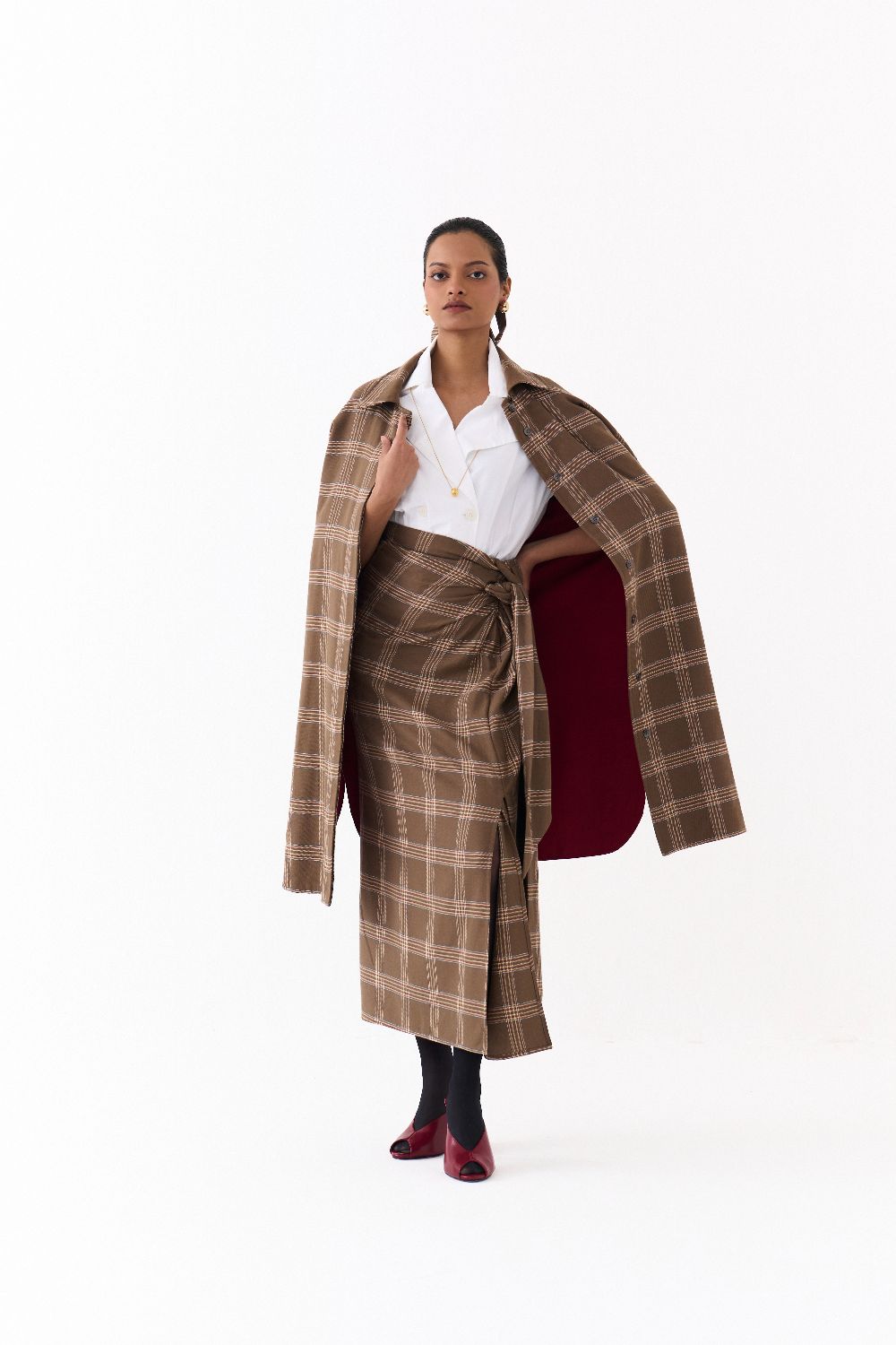 TWIST SKIRT CO ORD (SET OF 3)-CEDAR & WHITE