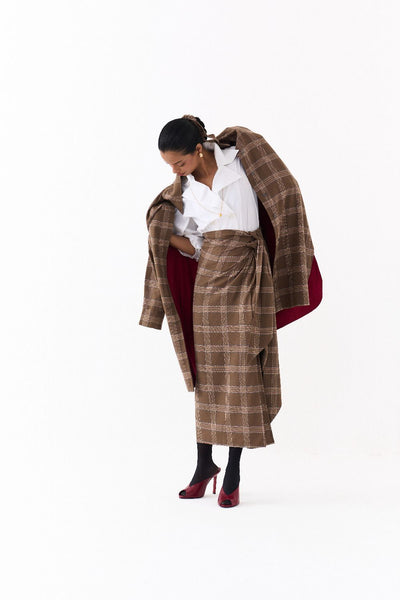 U-HEM JACKET-CEDAR CHECK + MADDER RED