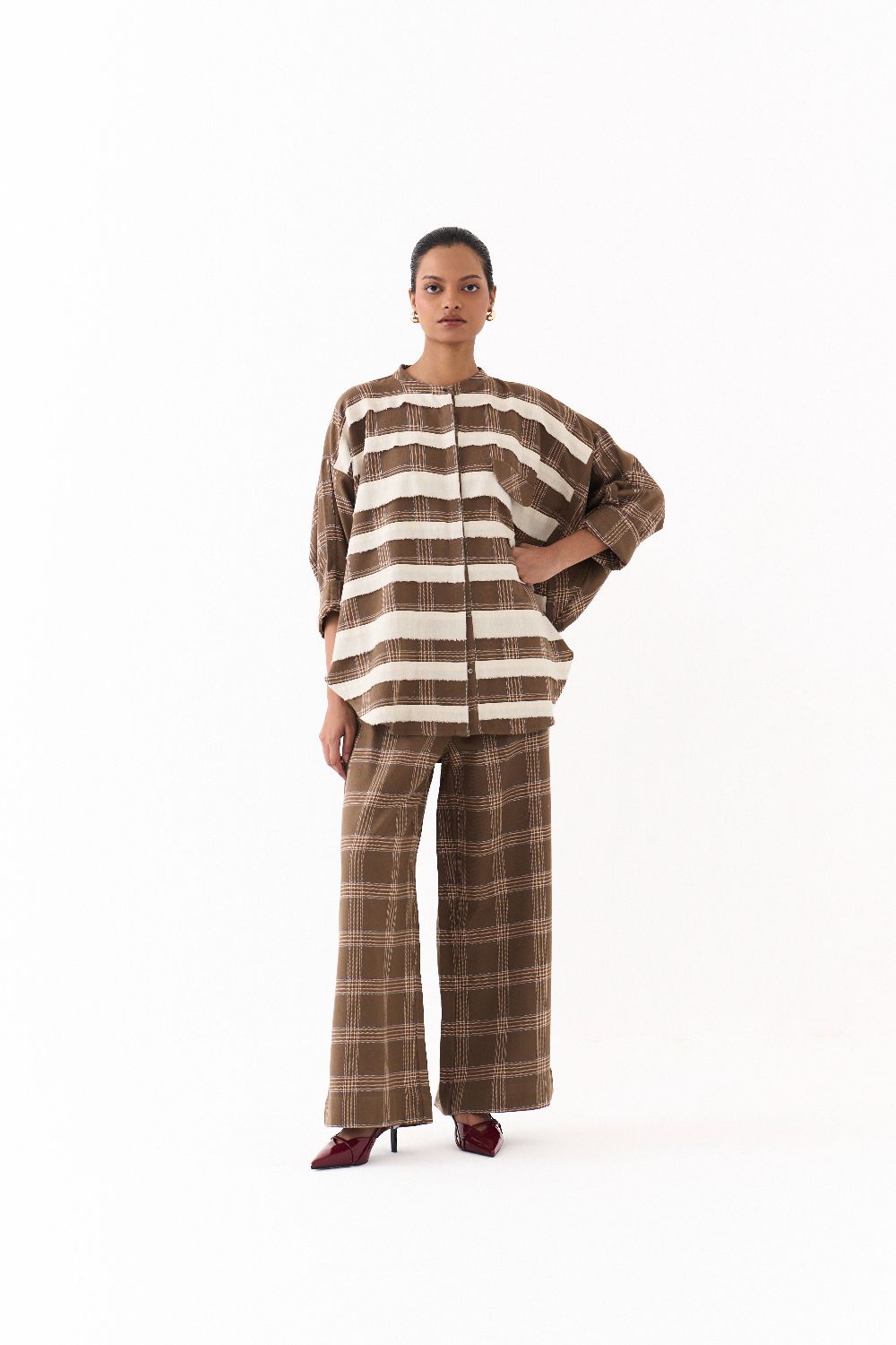 BAT SLEEVE SHIRT CO ORD (SET OF 2)-OLIVE STRIPE