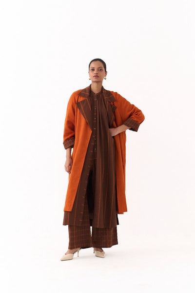 TRENCH JACKET CO ORD (SET OF 3)-BROWN AND RUST STRIPE