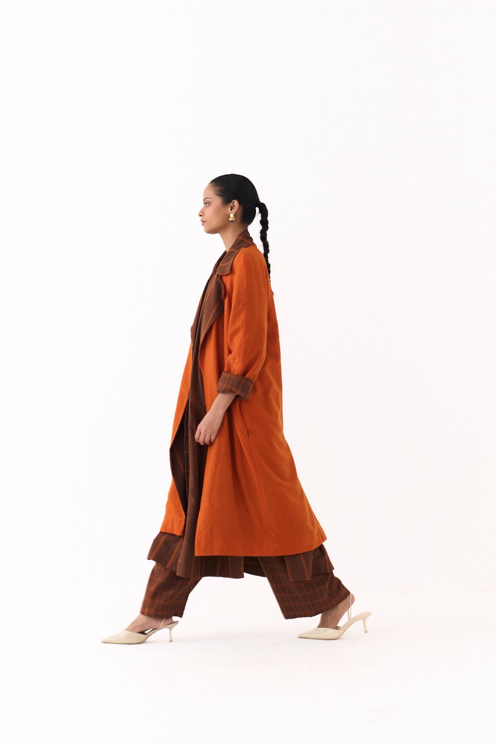 TRENCH JACKET CO ORD (SET OF 3)-BROWN AND RUST STRIPE