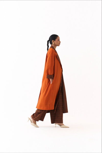 TRENCH JACKET CO ORD (SET OF 3)-BROWN AND RUST STRIPE