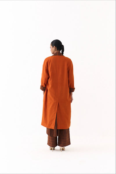 TRENCH JACKET CO ORD (SET OF 3)-BROWN AND RUST STRIPE