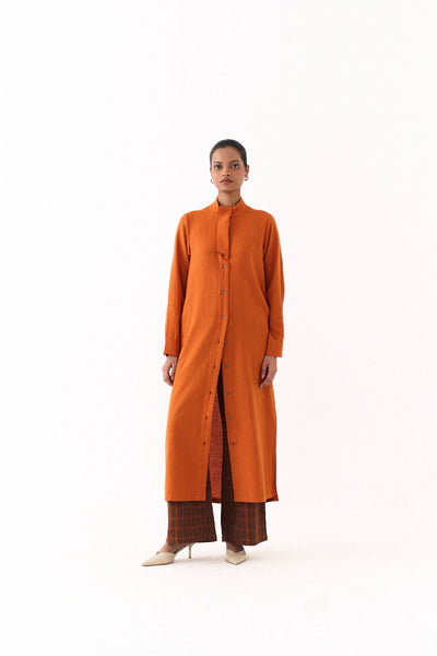 FLAP PLACKET TUNIC CO ORD (SET OF 2)-RUST