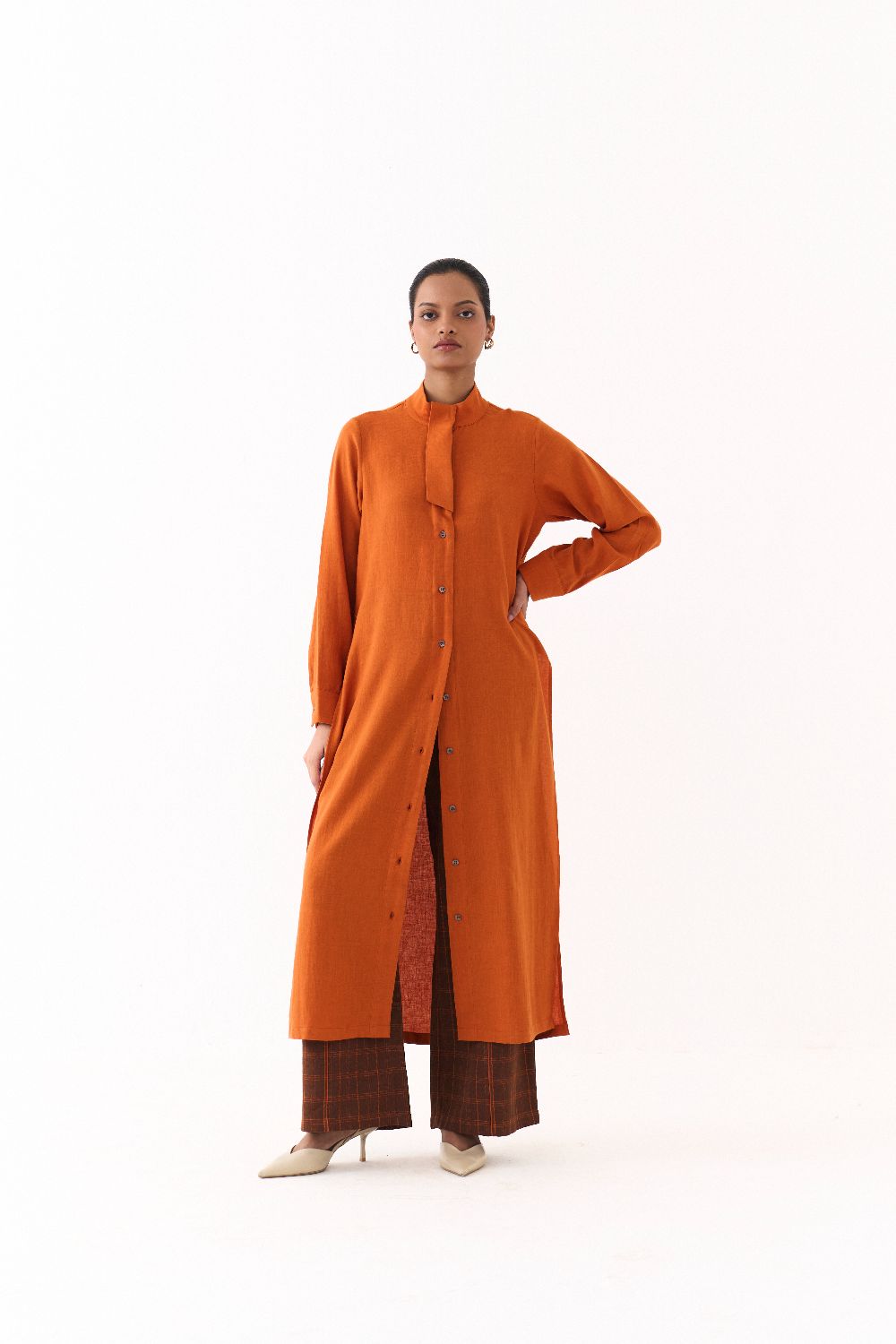 FLAP PLACKET TUNIC-RUST