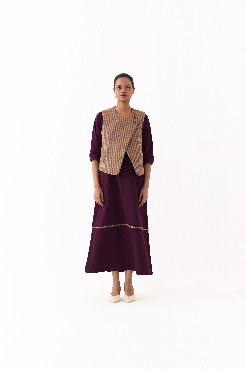 QUILTED VEST CO ORD (SET OF 2)-RUST & WINE