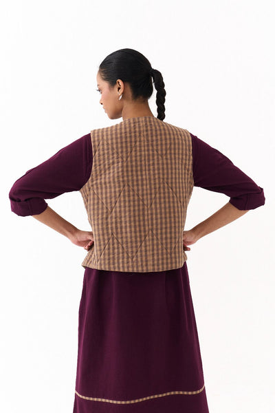 QUILTED VEST CO ORD (SET OF 2)-RUST & WINE