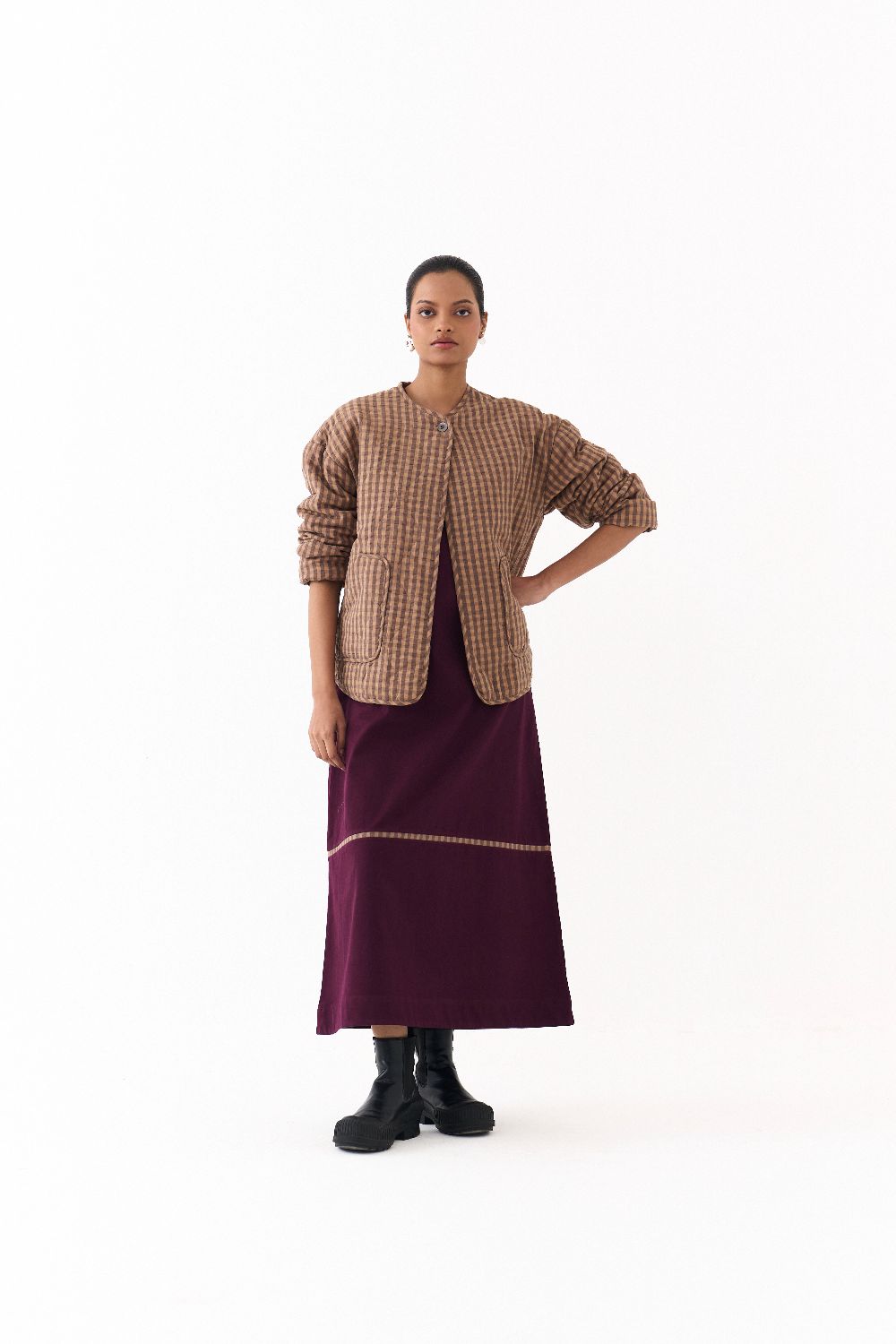 U HEM QUILTED JACKET-CARAMEL