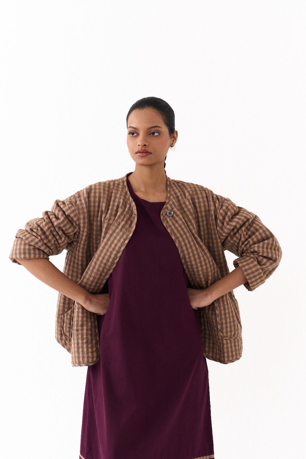 U HEM QUILTED JACKET-CARAMEL