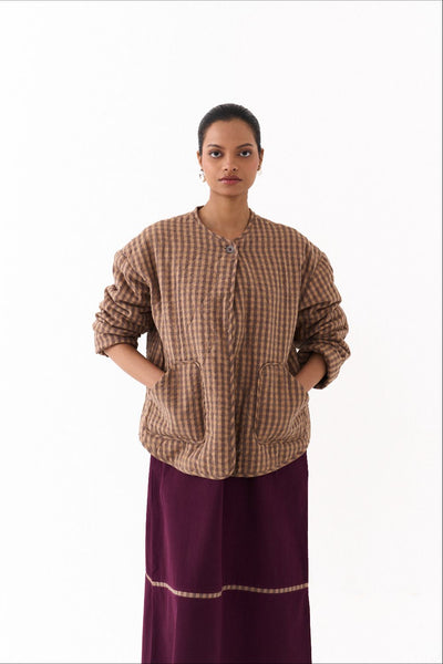 U HEM QUILTED JACKET-CARAMEL