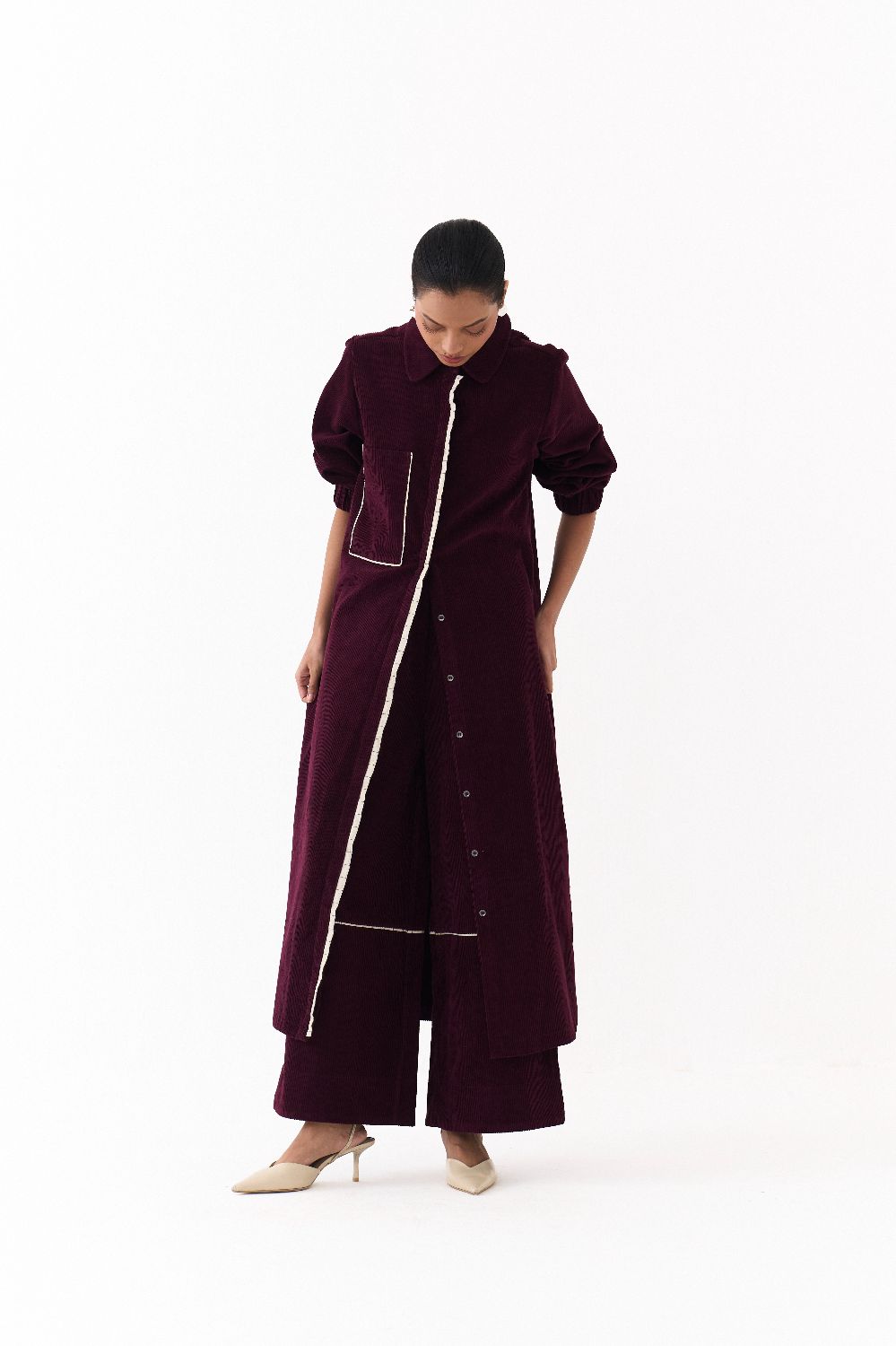 EVERYDAY U HEM SHIRT CO ORD (SET OF 2)-WINE