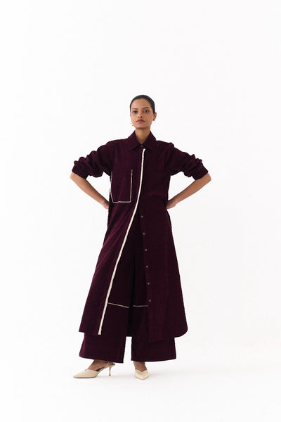 EVERYDAY U HEM SHIRT CO ORD (SET OF 2)-WINE