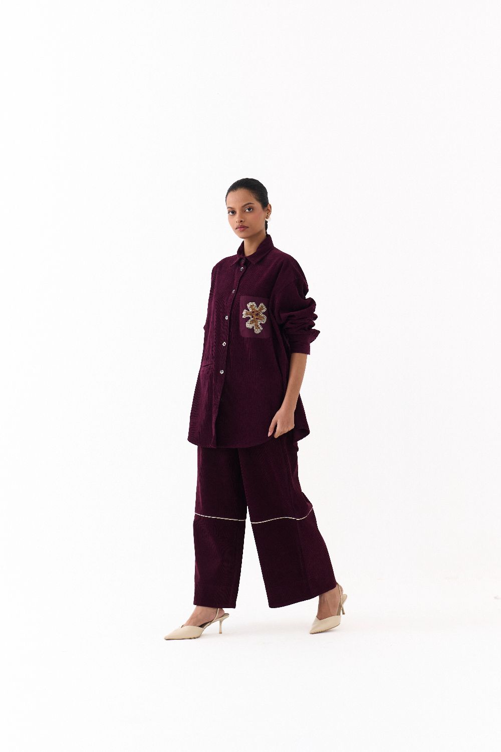 OVERSIZED U HEM SHIRT-WINE