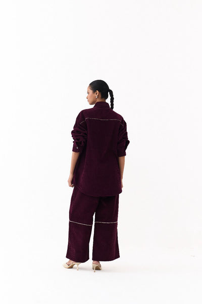 OVERSIZED U HEM SHIRT-WINE