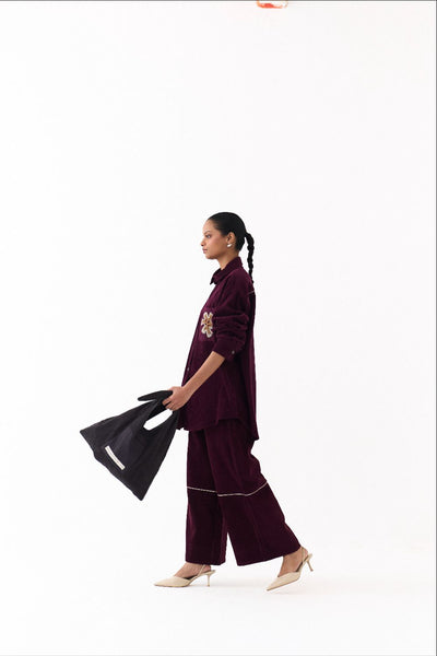 OVERSIZED U HEM SHIRT-WINE