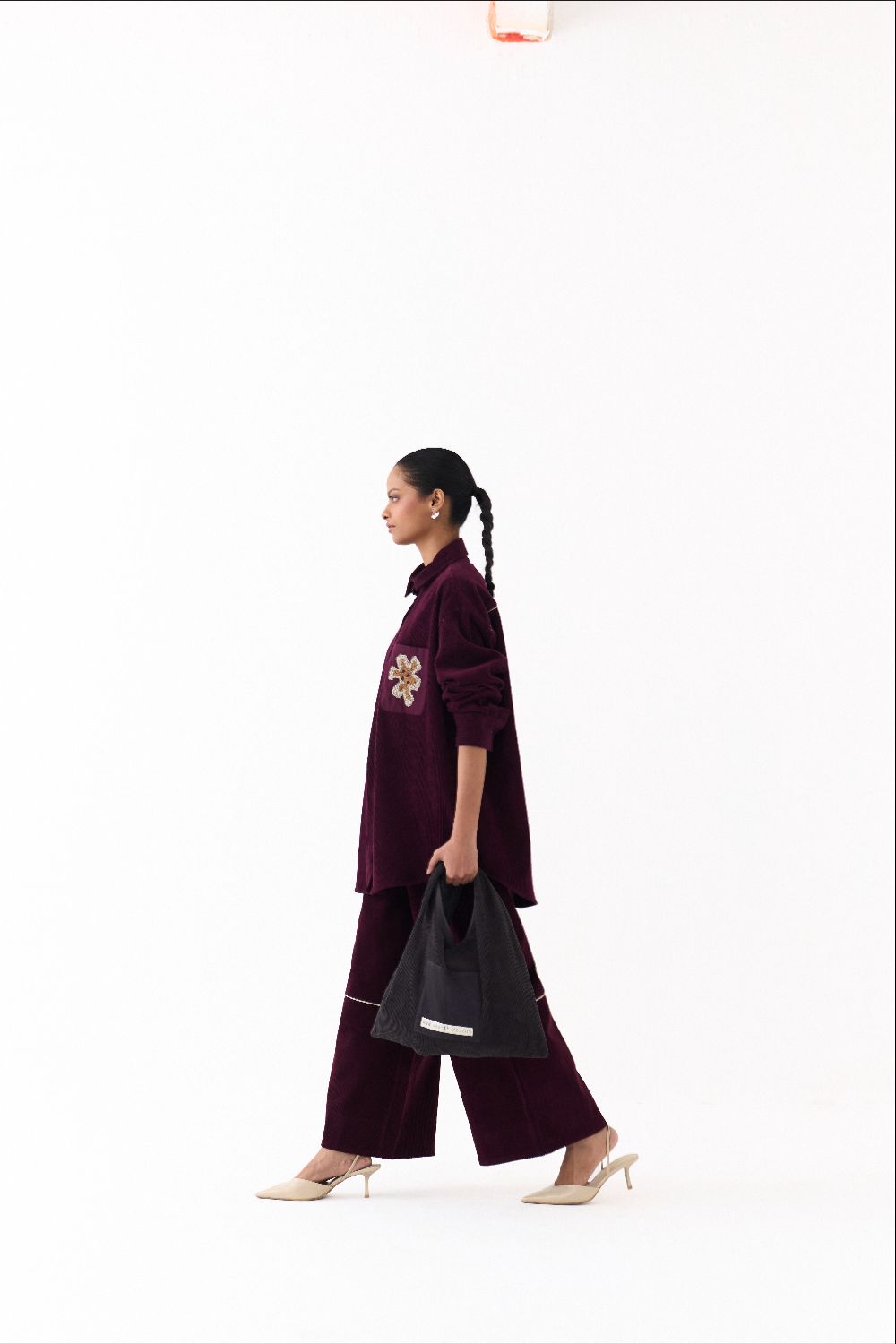 OVERSIZED U HEM SHIRT CO ORD (SET OF 2)-WINE