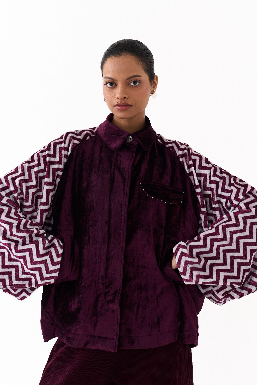 SHORT BAT SLEEVE JACKET-WINE