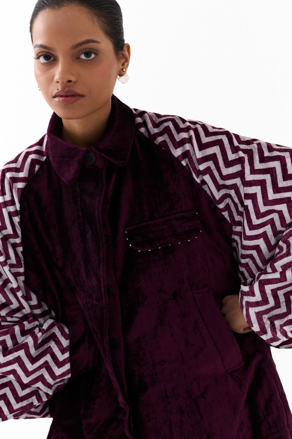 SHORT BAT SLEEVE JACKET-WINE