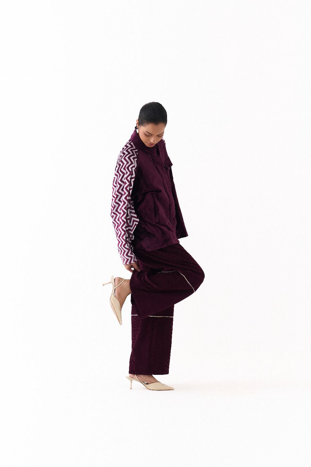 SHORT BAT SLEEVE JACKET CO ORD (SET OF 2)-WINE